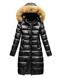 Minetom Damen Winterjacke Lange Daunenjacke Warm Parka Jacke Mit Künstlich Fellkapuze Steppjacke Wintermantel Daunenmantel F Schwarz 38 von Minetom