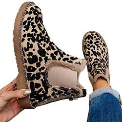 Minetom Damen Winterstiefel Chelsea Boots Warm Gefütterte Schneestiefel Winterschuhe Winter Kurzschaft Stiefel Reißverschluss Boots Schuhe A Leopard 38 EU von Minetom