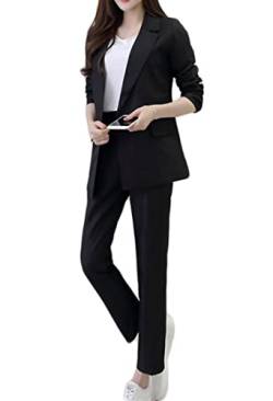 Minetom Damen Zweiteiliger Anzug Set Revers Business Büro Formal Blazer Elegant Langarm Anzugjacke Hosenanzug Slim Fit Hose 2 Stück C Schwarz L von Minetom