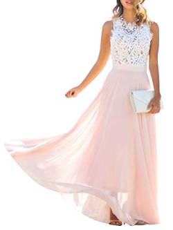 Minetom Elegant Spitze Rundhals Ärmellos Abendkleid Partei Festliche Lang Kleid Maxikleid Brautjungfernkleid B Rosa 36 von Minetom