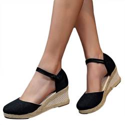 Minetom Espadrilles Damen Retro Sandalen Keilabsatz Wedge Plattform Sommerschuhe Plateauschuhe Frauen Schuhe A Schwarz 36 EU von Minetom