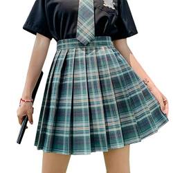 Minetom Frauen Mädchen Kurze Hohe Taille Gefaltete Skater Tennis Schule Rock Damen Kariert Rock Faltenröcke Minirock Kurz Skirt Dunkelgrün M von Minetom