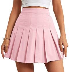 Minetom Frauen Mädchen Kurze hohe Taille gefaltete Skater Tennis Schule Rock A Rosa S von Minetom