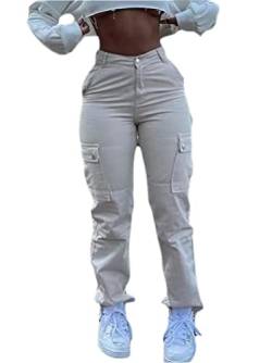 Minetom Freizeithosen Damen Cargo Hose Sweathose Jogginghose Sporthose Cargohose Multi Taschen Sport Hosen Wanderhose Outdoorhose Streetwear B Beige XS von Minetom