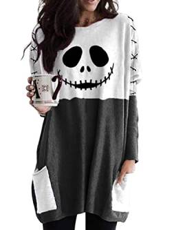 Minetom Halloween Shirts Kleid Für Frauen Langarm Pullover Tops Sweatshirt Kürbis Totenkopf Grafik Oversized Blusen C1 Schwarz XXL von Minetom