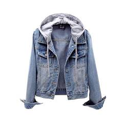 Minetom Hellblau Kordelzug Taschen Einreihig Kapuzen Langarm Boyfreind Oversize Jeansjacke Übergangs Jacke Mantel Damen XS von Minetom