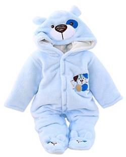 Minetom Herbst Winter Verdickte Overalls Baby Mädchen Jungen Overall Cartoon Coral Fleece Kinderkleidung Warm Einteiler Spieler Hund Blau 9-12 Monate (80) von Minetom