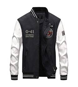 Minetom Herren Bikerjacke Lederjacke Kunstleder Übergangsjacke Mit Taschen Retro Bomberjacke Mit Stehkragen Baseball Uniform PU Jacken B Weiß M von Minetom