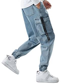 Minetom Herren Cargohosen Hose Freizeithose Jogginghose Cargo Jeans Hose Straight Leg Denim Jeans Lose Hose Streetwear Z11 Blau L von Minetom