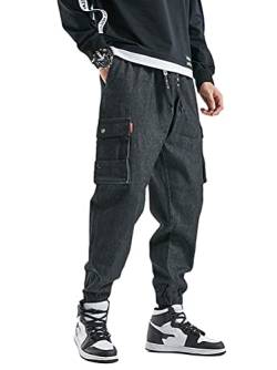 Minetom Herren Cargohosen Hose Freizeithose Jogginghose Cargo Jeans Hose Straight Leg Denim Jeans Lose Hose Streetwear Z12 Schwarz 3XL von Minetom