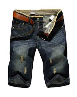Minetom Herren Denim Bermuda Jeans Shorts Sommer Kurze Hose Basic Jeanshose Destroyed Used-Look Stretch Jogger Cargo Freizeithose B Blau W28/Taille 72CM von Minetom