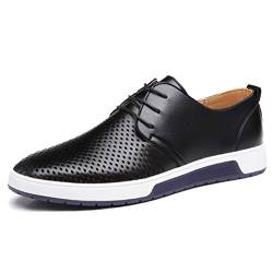 Minetom Herren Freizeit Schuhe PU Leder Business Anzugschuhe Mesh Atmungsaktiv Lederschuhe Oxford Halbschuhe Schnürer Flache Sommer Herbst A Schwarz 43 EU von Minetom