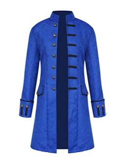 Minetom Herren Gothic Frack Steampunk Jacke Mittelalter Gehrock Mantel Viktorianischen Karneval Kostüm Cosplay Halloween Weihnachten Uniform Kostüm A Blau L von Minetom