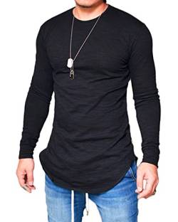 Minetom Herren Herbst Langarm Shirt Slim Fit T-Shirt Leicht Oversize Basic Sweatshirt Einfarbig Hemd Tops Schwarz EU S von Minetom