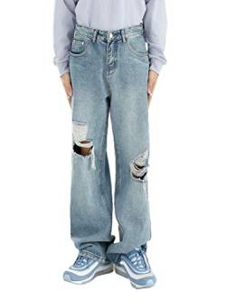Minetom Herren Jeans Casual Relaxed Fit Jeanshose Denim Hosen Baggy Jeans Hose mit Weitem Bein Straight Leg Vintage Streetwear Z8 Blau L von Minetom