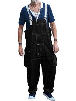 Minetom Herren Jeans Latzhose Overall Arbeitshosen Lange Jeanshose Retro Denim Arbeitslatzhose Jumpsuit Multifunktion Hose Arbeitskleidung Loose Fit A Schwarz L von Minetom