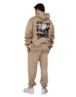 Minetom Herren Jogginganzug Trainingsanzug Sportanzug Druck Unisex Y2K Hip Hop Streetwear Jogging Anzug Set 2 Piece Hoodie Sporthose Kapuzenpullover Jogginghose Hoodie Hose A Khaki S von Minetom