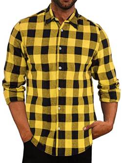 Minetom Herren Kariertes Langarmhemd Plaid Shirt Trachtenhemd Button Down Hemden Kariert Frühling Und Herbst Freizeithemd A2 Gelb L von Minetom