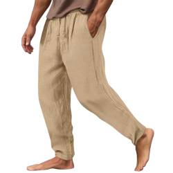 Minetom Herren Leinenhose Mit Kordelzug Leicht Sommerhose Freizeithose Einfarbig Hose Lang Für Männer Strandhose Mit Taschen Urlaub Alltag B Khaki M von Minetom