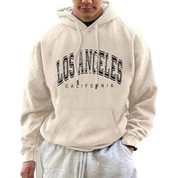 Minetom Herren Los Angeles Druck Hoodie Sportlicher Kapuzenpullover Mit Loser Passform Bequemes Und Warmes Sweatshirt Teenager Streetwear F Beige XL von Minetom