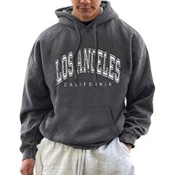 Minetom Herren Los Angeles Druck Hoodie Sportlicher Kapuzenpullover Mit Loser Passform Bequemes Und Warmes Sweatshirt Teenager Streetwear F Grau L von Minetom