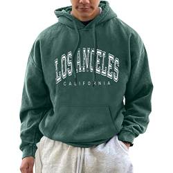 Minetom Herren Los Angeles Druck Hoodie Sportlicher Kapuzenpullover Mit Loser Passform Bequemes Und Warmes Sweatshirt Teenager Streetwear F Grün XS von Minetom