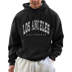 Minetom Herren Los Angeles Druck Hoodie Sportlicher Kapuzenpullover Mit Loser Passform Bequemes Und Warmes Sweatshirt Teenager Streetwear F Schwarz L von Minetom