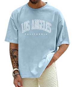 Minetom Herren Oversized T-Shirt Mit Überschnittenen Schultern Rundhals Kurzarm Sommer Oberteile Los Angeles Drucken Bluse Streetwear Pärchen T-Shirt Teenager Tunika Tops A Hellblau L von Minetom