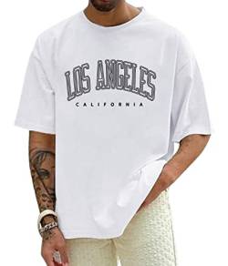 Minetom Herren Oversized T-Shirt Mit Überschnittenen Schultern Rundhals Kurzarm Sommer Oberteile Los Angeles Drucken Bluse Streetwear Pärchen T-Shirt Teenager Tunika Tops A Weiß XS von Minetom