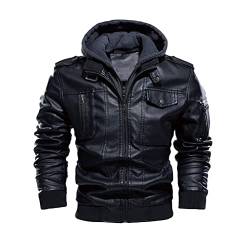 Minetom Herren PU Lederjacke Kunstleder Bikerjacke mit Kapuze A Schwarz XL von Minetom