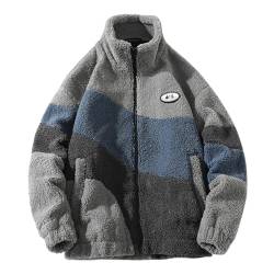 Minetom Herren Patchwork Jacke Oberbekleidung Teddy Fleece Mit Stehkragen Winterjacke Sweatjacke Mit Reißverschluss B Grau M von Minetom