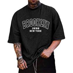 Minetom Herren Sommer T-Shirt Oversized Tee Mit Überschnittenen Schultern Rundhals Kurzarm Oberteile Einfarbig Bluse Streetwear Sport Oberteile Teenager Tunika Tops D1 Schwarz XXL von Minetom