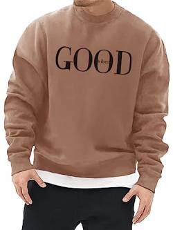 Minetom Herren Sweatshirt ohne Kapuze Sweat Crewneck Pullover mit Breiten Rippbündchen Vintage Grafik Buchstaben Drucken Basic Lässige Sport Training T-Shirt für Männer C Braun M von Minetom