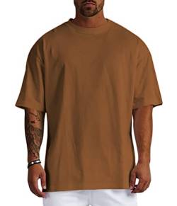 Minetom Herren T-Shirt Oversize Fit Kurzarm Oberteil mit Rundhals Süssigkeiten Farben Candy Colors Weit Geschnittenes Lang Tee Einfarbig Basic Shirt T Shirts Männer Longshirt A Braun L von Minetom