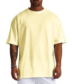 Minetom Herren T-Shirt Oversize Fit Kurzarm Oberteil mit Rundhals Süssigkeiten Farben Candy Colors Weit Geschnittenes Lang Tee Einfarbig Basic Shirt T Shirts Männer Longshirt A Gelb L von Minetom