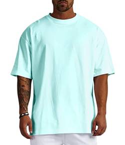 Minetom Herren T-Shirt Oversize Fit Kurzarm Oberteil mit Rundhals Süssigkeiten Farben Candy Colors Weit Geschnittenes Lang Tee Einfarbig Basic Shirt T Shirts Männer Longshirt A Minze XL z von Minetom