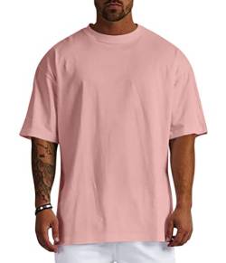 Minetom Herren T-Shirt Oversize Fit Kurzarm Oberteil mit Rundhals Süssigkeiten Farben Candy Colors Weit Geschnittenes Lang Tee Einfarbig Basic Shirt T Shirts Männer Longshirt A Rosa L von Minetom