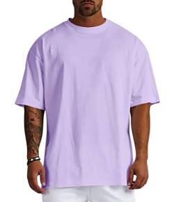 Minetom Herren T-Shirt Oversize Fit Kurzarm Oberteil mit Rundhals Süssigkeiten Farben Candy Colors Weit Geschnittenes Lang Tee Einfarbig Basic Shirt T Shirts Männer Longshirt A Violett S von Minetom