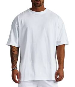 Minetom Herren T-Shirt Oversize Fit Kurzarm Oberteil mit Rundhals Süssigkeiten Farben Candy Colors Weit Geschnittenes Lang Tee Einfarbig Basic Shirt T Shirts Männer Longshirt A Weiß M von Minetom