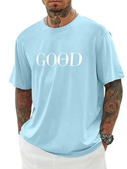 Minetom Herren T-Shirt Oversized Rundhals Kurzarm Lose Sommer Oberteile Mode Tshirt mit Good Vibes Kreativen Grafik Buchstaben Vintage Drucken Streetwear Sport Casual Lang Tops H Blau L von Minetom