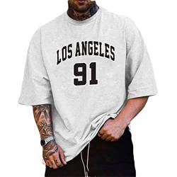 Minetom Herren T-Shirt Oversized Tee Mit Überschnittenen Schultern Rundhals Kurzarm Sommer Oberteile Bluse Streetwear Sport Oberteile Teenager Tunika Tops F Weiß XXL von Minetom