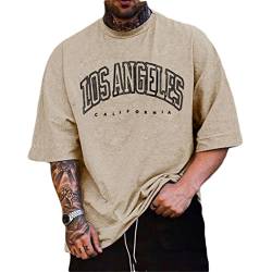 Minetom Herren T-Shirt Oversized Tee Mit Überschnittenen Schultern Rundhals Kurzarm Sommer Oberteile Vintage Drucken Bluse Streetwear Sport Oberteile Teenager Tunika Tops A Beige XXL von Minetom