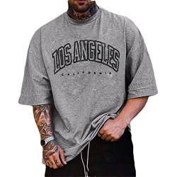 Minetom Herren T-Shirt Oversized Tee Mit Überschnittenen Schultern Rundhals Kurzarm Sommer Oberteile Vintage Drucken Bluse Streetwear Sport Oberteile Teenager Tunika Tops A Grau L von Minetom