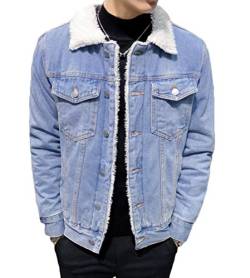 Minetom Herren Trucker Jacke Denim Jacket Jeansjacke Künstliche Fleece Gefüttert Jacke Denim Jacket Outwear Jeans Mäntel A Hellblau 5XL von Minetom