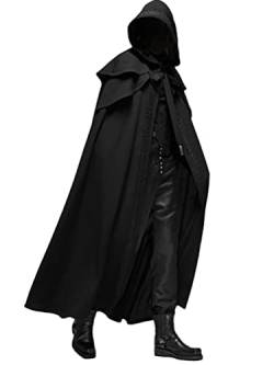 Minetom Herren Umhang Mit Kapuze Mittelalter Gothic Cape Mantel Karneval Halloween Weihnachten Steampunk Party Oberbekleidung Kostüm A Schwarz M von Minetom