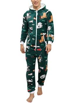 Minetom Herren Weihnachten Overall Jumpsuit One Piece Anzug Fleece Onesie Flauschig Mit Kapuze Einteiler Schlafanzug Jungen Hoodies Nachtwäsche Winter Homewear Schlafoverall A Grün L von Minetom