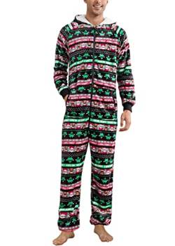 Minetom Herren Weihnachten Overall Jumpsuit One Piece Anzug Fleece Onesie Flauschig Mit Kapuze Einteiler Schlafanzug Jungen Hoodies Nachtwäsche Winter Homewear Schlafoverall A Grün Rot M von Minetom