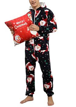 Minetom Herren Weihnachten Overall Jumpsuit One Piece Anzug Fleece Onesie Flauschig Mit Kapuze Einteiler Schlafanzug Jungen Hoodies Nachtwäsche Winter Homewear Schlafoverall A Marine Rot M von Minetom