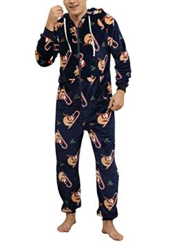 Minetom Herren Weihnachten Overall Jumpsuit One Piece Anzug Fleece Onesie Flauschig Mit Kapuze Einteiler Schlafanzug Jungen Hoodies Nachtwäsche Winter Homewear Schlafoverall A Marine XL von Minetom