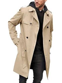 Minetom Herren Zweireihiger Trenchcoat Mittellang Klassischer Mantel Mit Gürtel Revers Lang Mantel Business Jacke Frühling Herbst Übergangsjacke A Aprikose L von Minetom